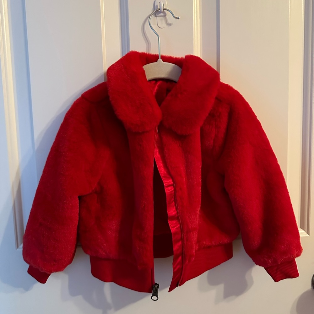 NEW Hanna Andersson Red Faux Fur Jacket